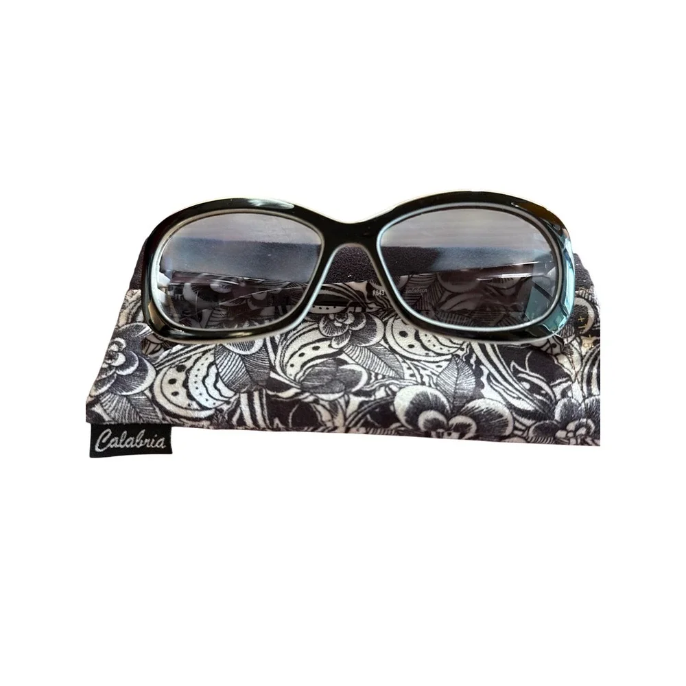 Calabria Bifocul Reading Sunglasses Black Floral Print Oval ‎ R643 +1.75 Women